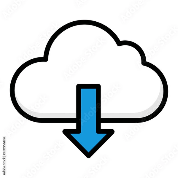 Fototapeta Blue cloud download arrow symbol showing digital storage, data transfer, and cloud-based file access