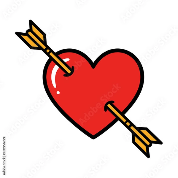 Fototapeta Red heart pierced by an arrow symbolizing love, romance, affection and Valentine-themed emotional graphics