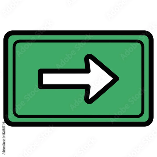 Fototapeta Green rectangular road sign arrow showing highway direction, navigation route and traffic guiding symbols