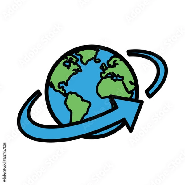 Fototapeta Globe with sweeping arrow symbolizing worldwide direction, global movement, travel and international concepts