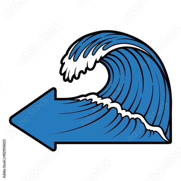Fototapeta Blue ocean wave arrow combining water motion, surf energy and dynamic nature-themed directional graphics