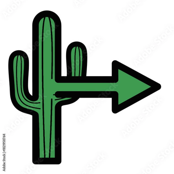 Fototapeta Green cactus arrow illustration combining desert themes, nature navigation and quirky directional graphics