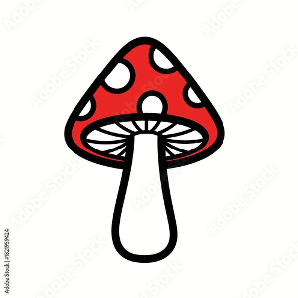 Fototapeta Cute red mushroom illustration with white spots, perfect for nature, fantasy, fairy-tale themed designs and playful stock projects
