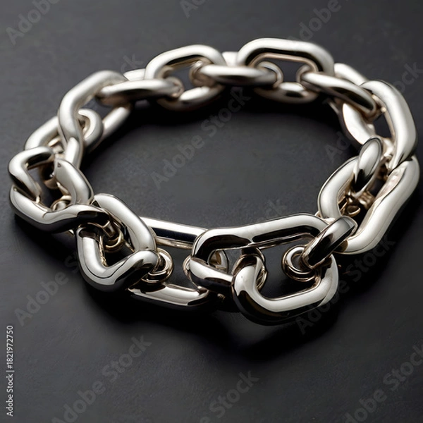 Obraz A sleek, modern silver bracelet, showcasing a bold, linked design, embodies sophistication and contemporary fashion.