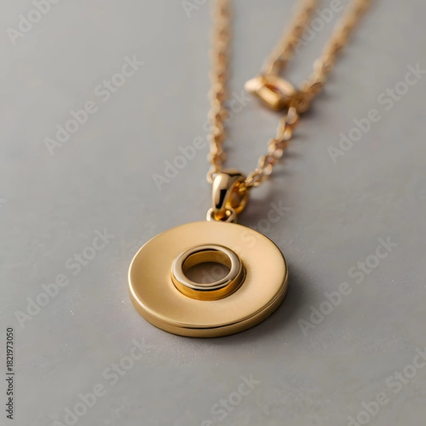 Obraz An elegant gold pendant necklace, a symbol of beauty and sophistication. Its simple design features a delicate chain and a circular pendant with intricate details, exuding timeless appeal.
