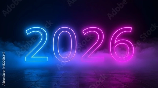 Obraz Neon Cyberpunk “2026” Glowing Digits Illustration