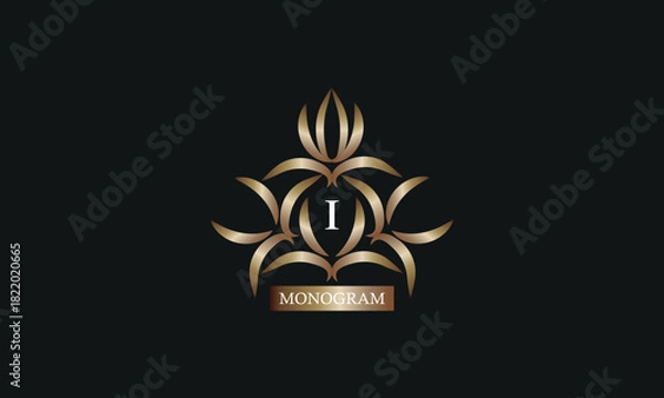 Obraz Elegant monogram design template with letter I in the center and place for text. Company brand design, emblem, invitation, label, business sign.