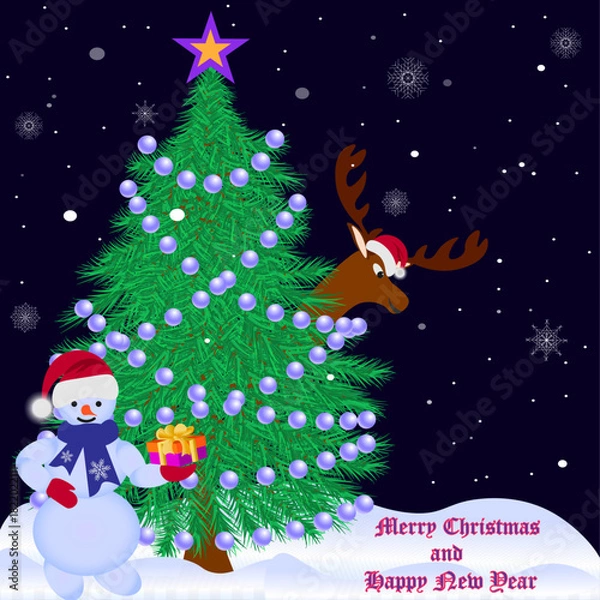 Obraz snowman with christmas tree