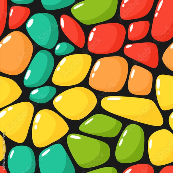 Fototapeta Seamless pattern of colorful stone shapes, mosaics, and abstract forms in a flat style.