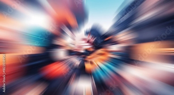 Fototapeta Abstract blurred motion effect with blue and orange hues creating a dynamic and fast paced image look ai generated
