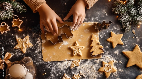 Obraz Mother and Child Baking Christmas Cookies