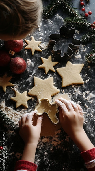 Obraz Mother and Child Baking Christmas Cookies