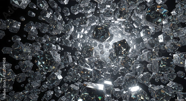 Fototapeta A dense cluster of diamonds reflecting light against a dark background creating a sparkling effect ai generated