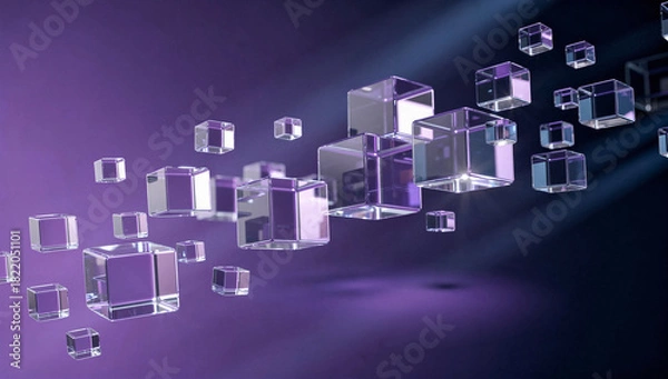 Fototapeta Cube abstract background with floating transparent geometric shapes
