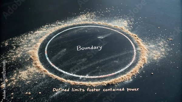 Fototapeta Defined Boundary Created By Iridescent Dust Forming a Circle on Dark Surface With Text
