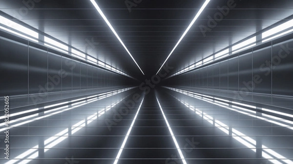 Fototapeta Tunnel with glowing lines creating abstract geometric perspective.