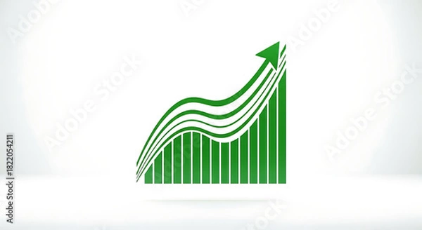 Fototapeta Green upward trend with arrow and bar graph on white background indicating business growth concept ai generated