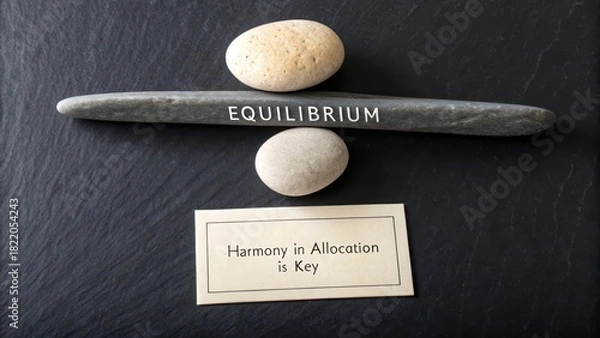 Fototapeta Polished stone arrangement symbolizing equilibrium and harmony in allocation on a dark textured surface