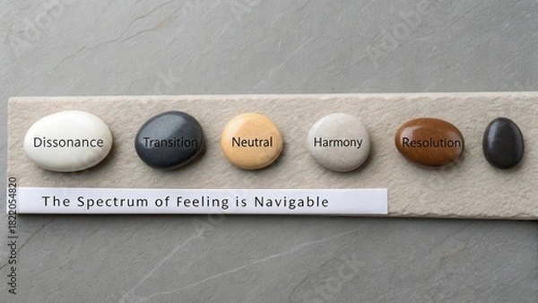 Fototapeta Smooth contrasting colored stones arranged in a spectrum of feeling, signifying balance and mindfulness