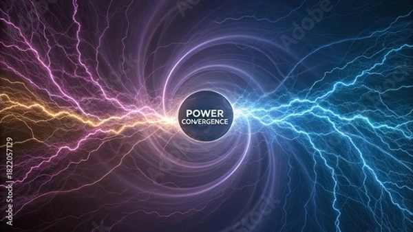 Fototapeta Vibrant streams of electric power converging in a dynamic, swirling vortex of intense energy