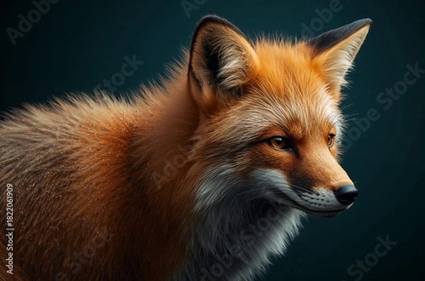 Fototapeta Red Fox Portrait with Sparkling Fur – Detailed Wildlife Illustration on Dark Background