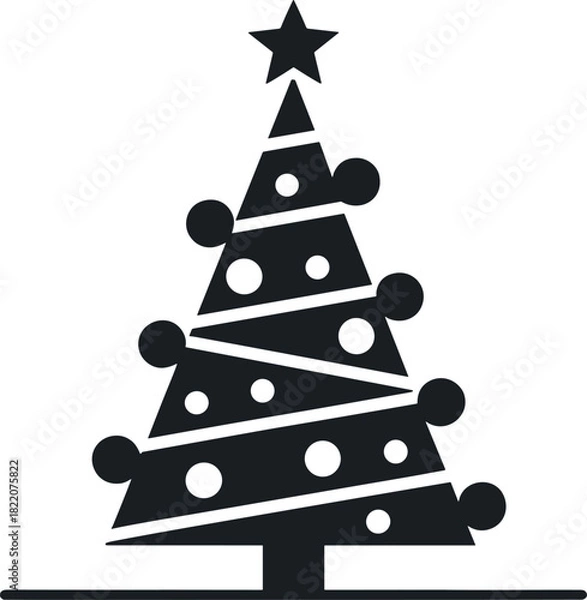 Fototapeta Black and white vector graphic of a decorated Christmas tree