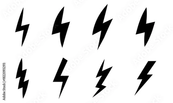Obraz Vector set of black lightning bolt icon