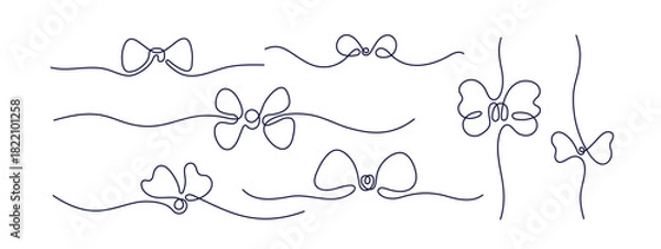 Fototapeta Bows line gift set Continuous simple art line sign