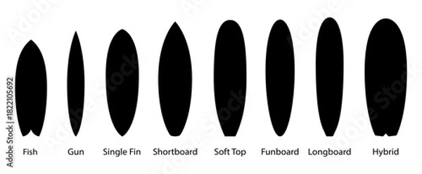 Obraz Big set of black surfboards types