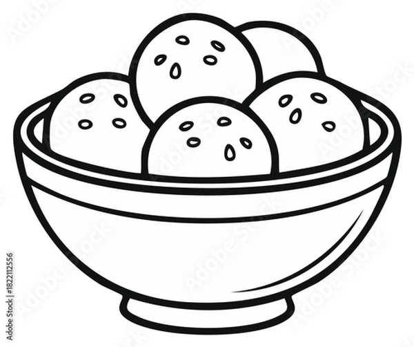 Obraz Bowl of sesame seed balls isolated on white for menus, coloring, stickers or other design needs