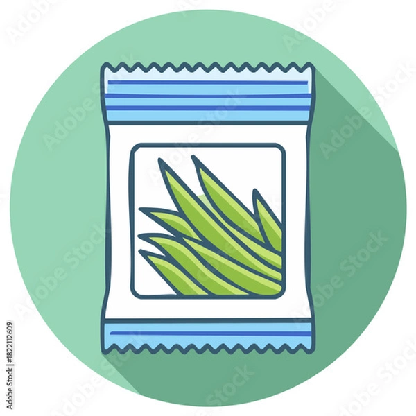 Obraz Illustrated Green Bean Seed Packet Icon in Flat Design Style with Long Shadow