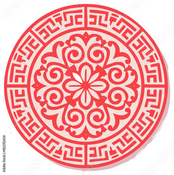 Obraz Red and White Circular Chinese Traditional Pattern Design