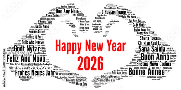 Fototapeta Happy New Year 2026 word cloud in different languages	