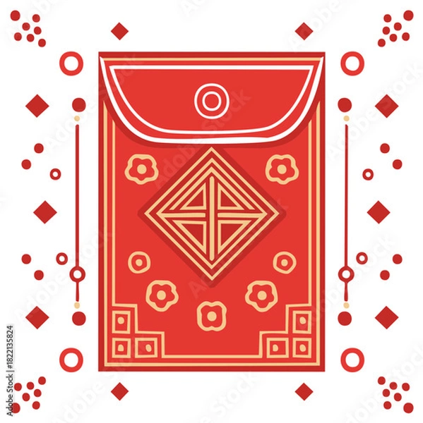 Fototapeta Decorative red and gold envelope with floral and geometric designs