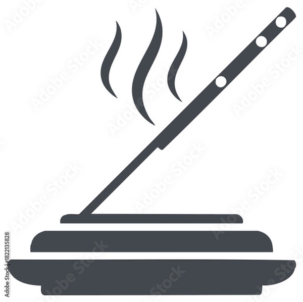 Obraz Smoldering incense stick with smoke vector icon for aromatherapy meditation and spiritual wellness