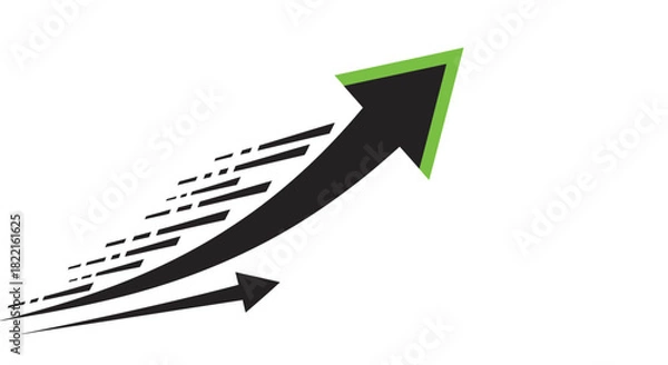 Fototapeta Upward green and black arrow with motion lines symbolizing growth