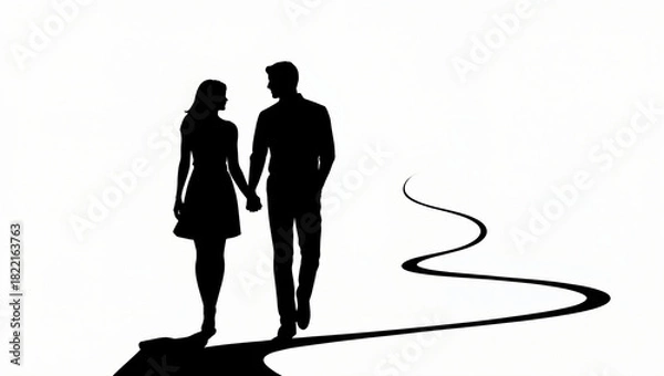 Obraz Black silhouettes of a couple walking hand in hand