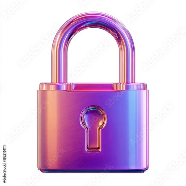 Obraz Purple pink gradient metal padlock icon isolated on white
