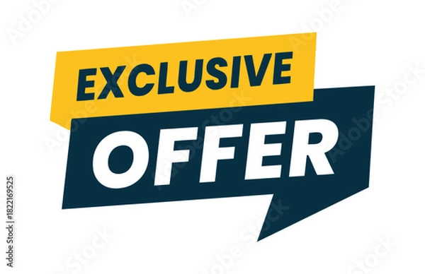 Obraz A bold, graphic design featuring the words 'EXCLUSIVE OFFER' in a dark blue speech bubble with a yellow banner.