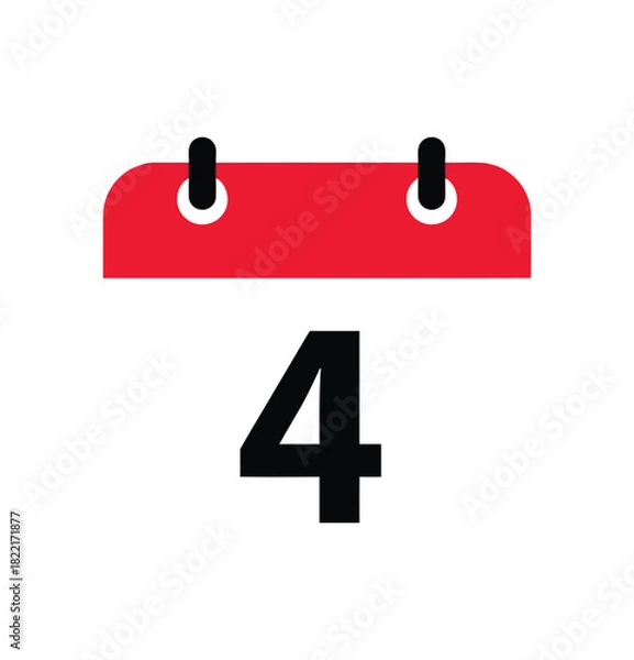Obraz A simple illustration of a red calendar page with the number 4 prominently displayed in black.