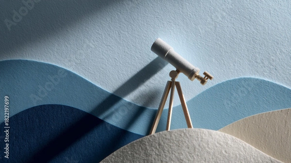 Fototapeta Telescope on tripod against textured waves in soft color palette for Newton Day  