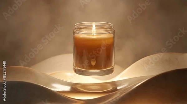 Obraz Candle Jar Hovering Above Ceramic Curves with Warm Ambient Glow