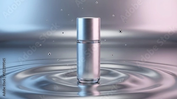 Obraz Deodorant Bottle on Liquid Chrome Surface with Dual Tone Highlights