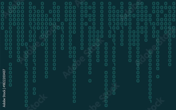 Fototapeta A digital rain of binary code in shades of teal cascading down a dark teal background creating a matrix effect
