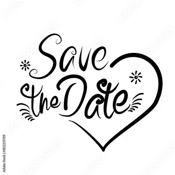 Obraz Elegant “Save the Date” Handwritten Heart Frame Vector Design