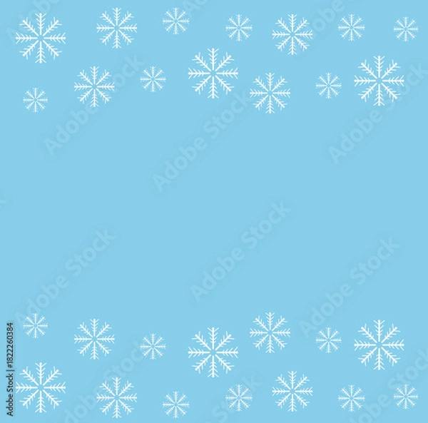 Fototapeta Blue background with horizontal borders of white snowflakes
