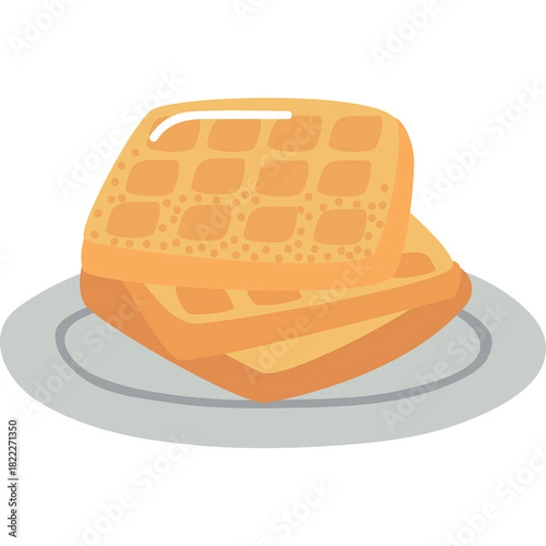 Fototapeta Two Stacked Golden Brown Belgian Waffles With Square Grid Pattern Served on a Gray Plate Transparent Background