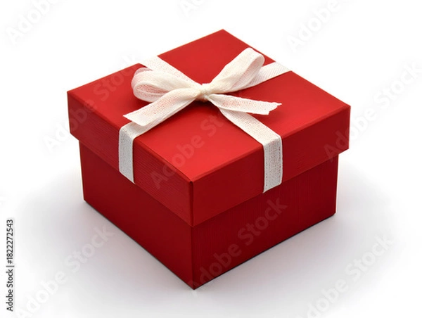 Obraz Red gift box with white ribbon isolated on white 