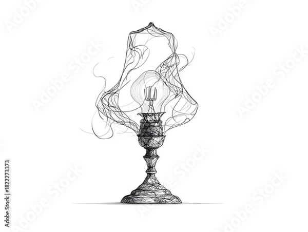 Obraz Glass desk-lamp one line illustration isolated on white background 