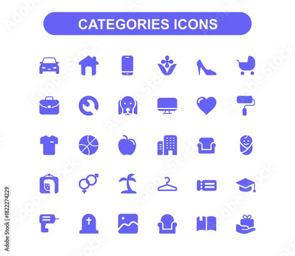 Fototapeta Classified advertisements categories solid icons set.